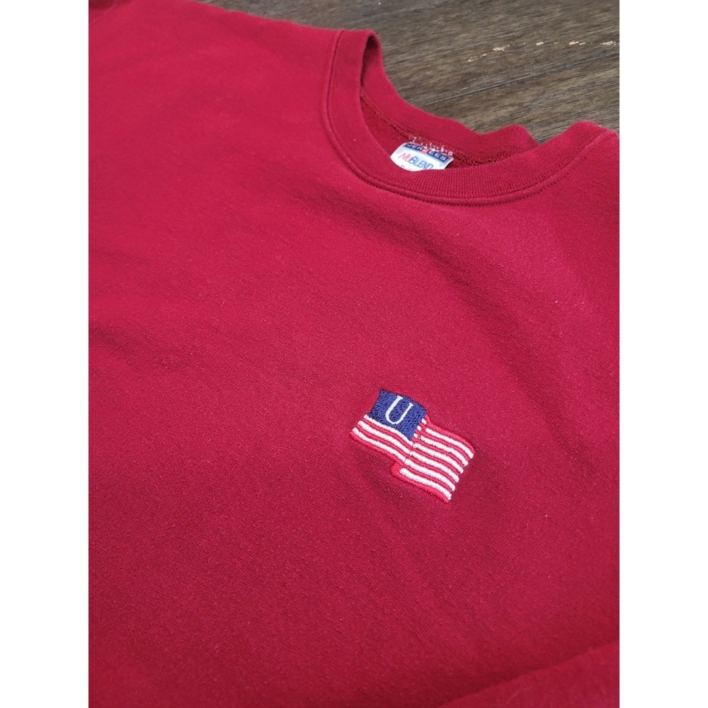 VINTAGE 90s Jerzees Sweatshirt Mens Extra Large Red AMERICAN FLAG Crewneck